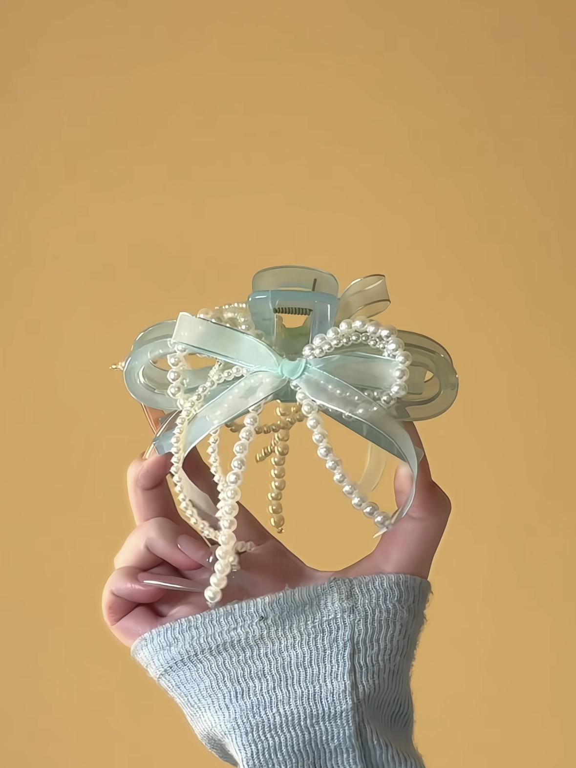 

Новый акриловый сетчатый бант для волос, простой универсальный темпераментный зажим-краб, модные нишевые персонализированные аксессуары для волос