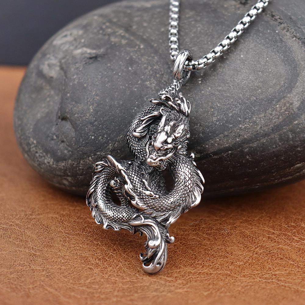 Fashion Chinese Dragon Pendant Chain Stainless Steel Domineering Loong Necklaces Amulet Unique Charm Men's Jewelry Accessories