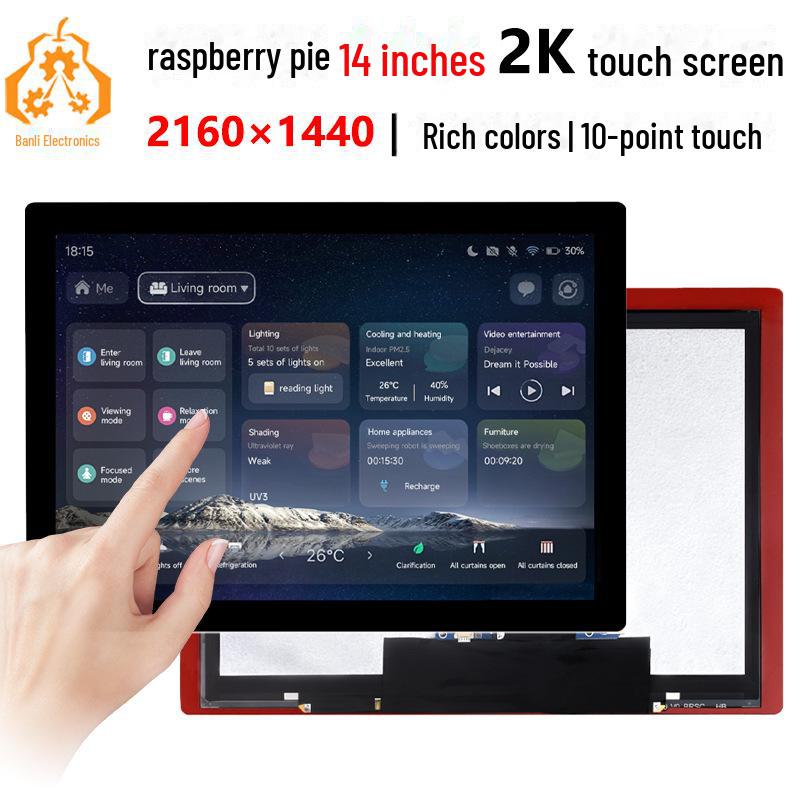 Raspberry Pi 14" 2K Touchscreen LCD Display with HDMI, 2160x1440 Resolution, Type C Mini PC Sub-Screen.