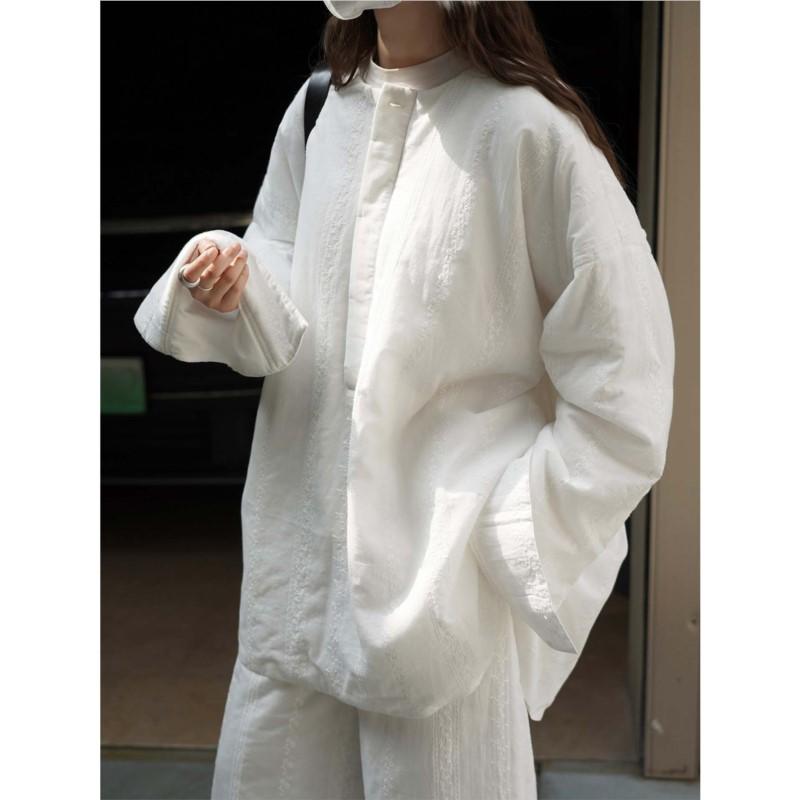 Johnature Winter Korean Style Simple Casual Round Neck Lace Double-Layer Loose Thick Warm Women Tops