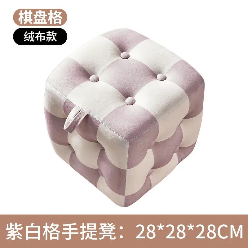Checkerboard Hallway Ottoman Living Room and Children's Stool with High Elastic Sponge Step Velvet Fabric Pouffe with Storage