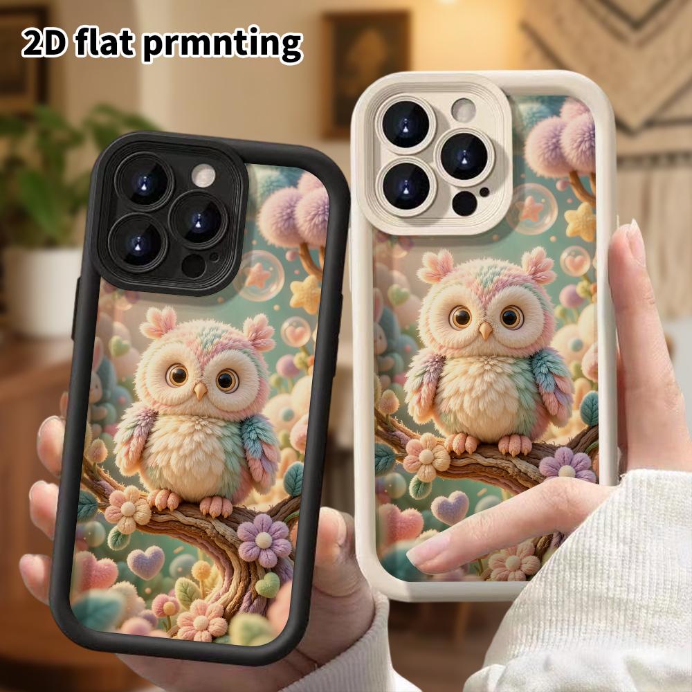 Phone Case: 2D Flat, Suitable for iPhone 18 17 16 15 14 13 12Pro Protective Case, Plush Owl, Perfect Christmas and Halloween Holiday Gift