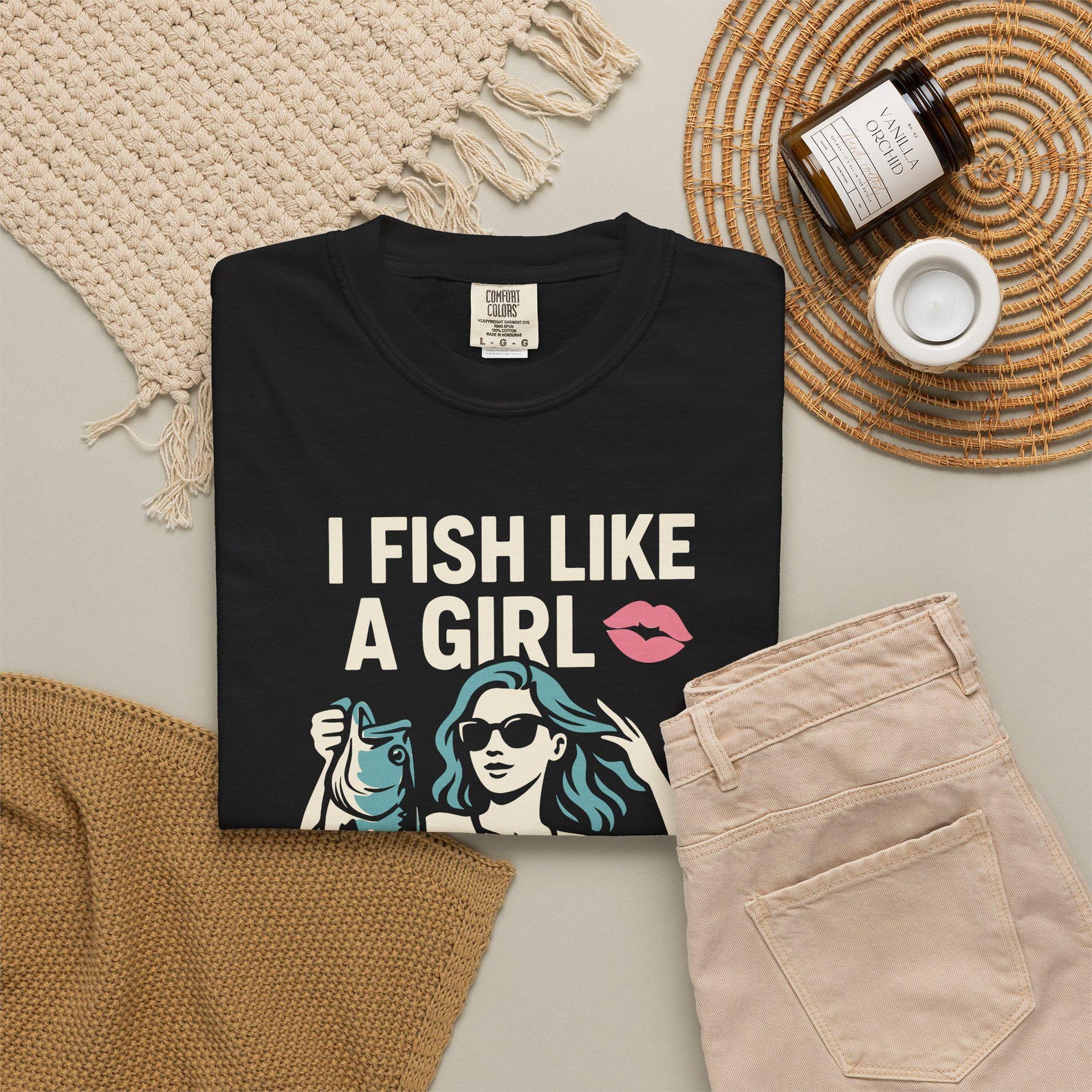 I Fish Like A Girl T-Shirt: Funny Angler Comfort Colors Tee S