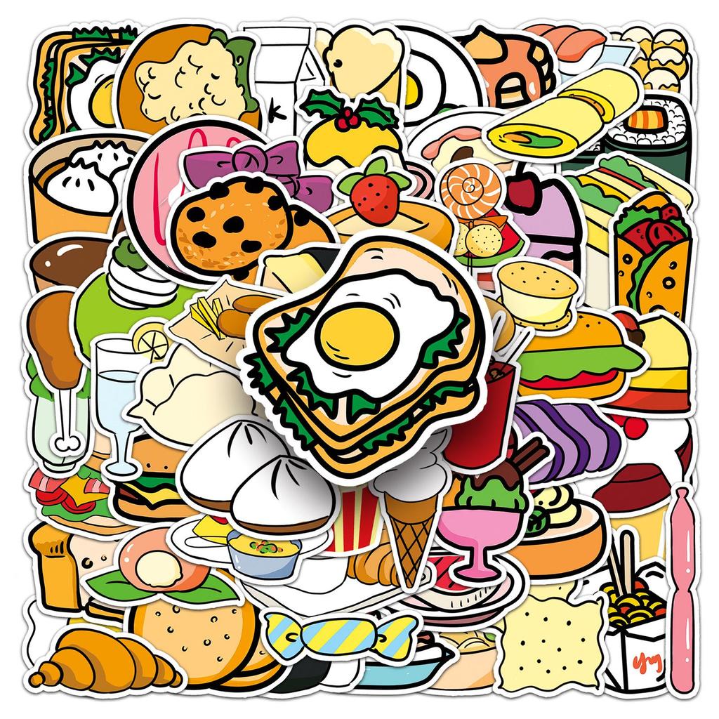 108 Cartoon Food Stickers - Fresh Ins Style for DIY Suitcase, Scooter & Fridge Decor