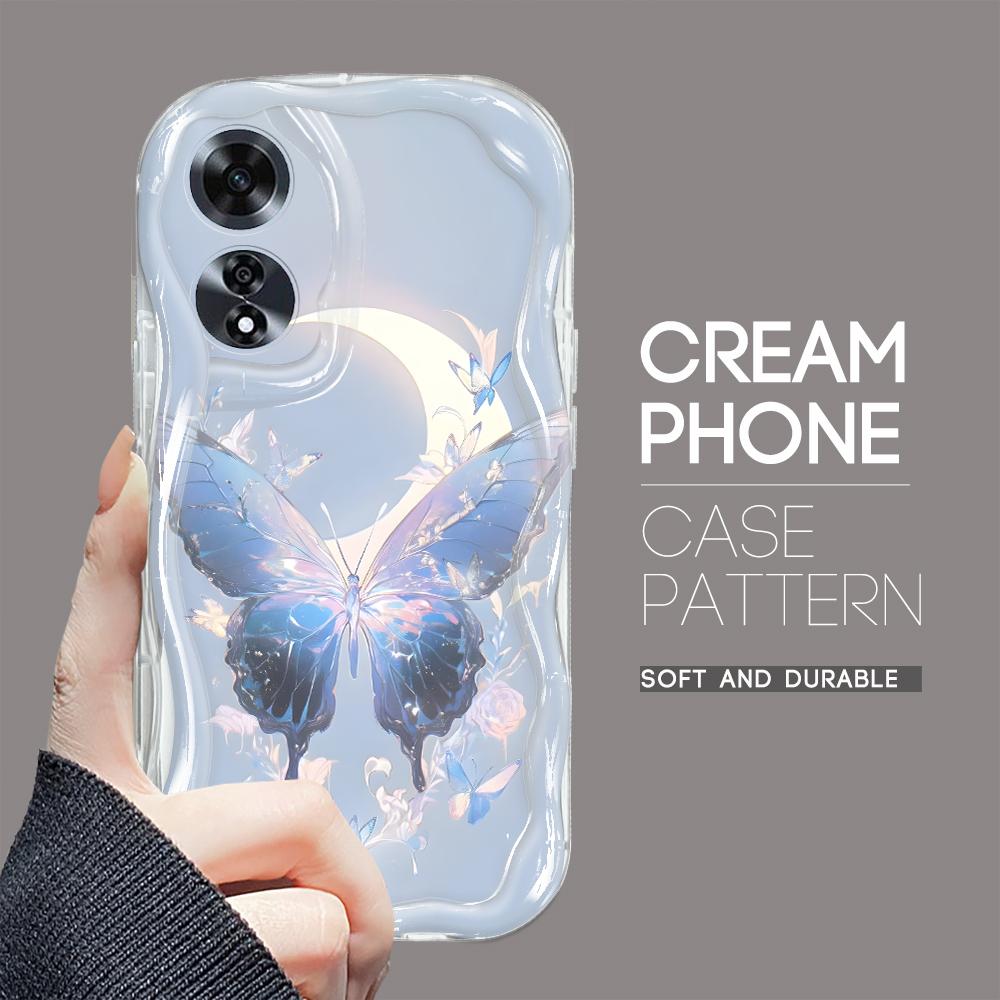For OPPO A17 A18 A38 A58 A98 Reno7 Z 8Z 8T 11F 11 Pro Realme 12 Lite 12 Pro C30 Cartoon Butterfly Pattern Soft Wavy Edge Shockproof Phone Case