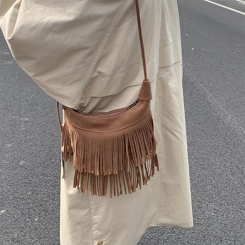 Quasten Damen Tasche Neue Quasten Damen Schultertasche Mode Textur Retro Schulter Messenger Einfache Tasche