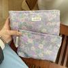 Polyester Canvas Flower Clutch Bag Flower Pattern Zipper Closure Cosmetic Storage Pouch Large Capacity Portable Makeup Bag