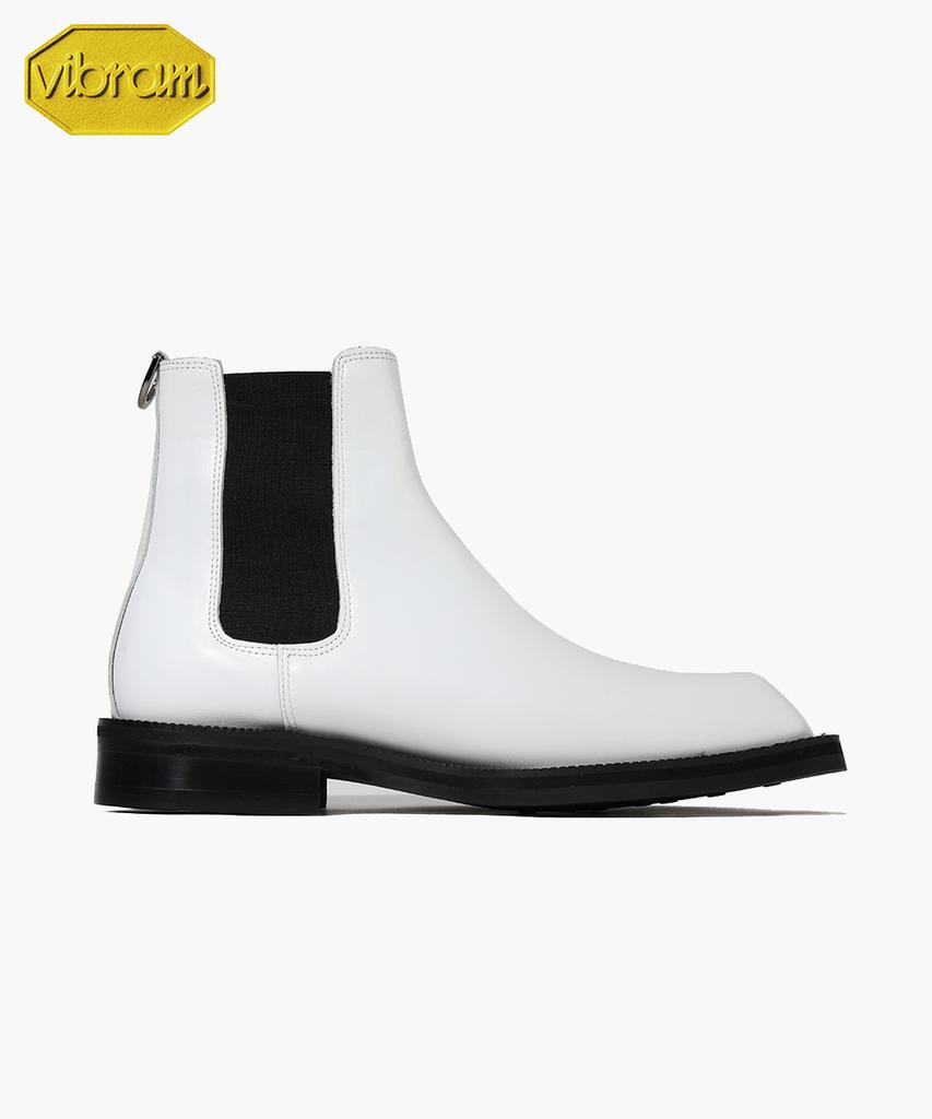 Firenze Atelier [Vibram] Volume Square Toe Standard Rubber Sole Chelsea Boots 9420 [Cream White]