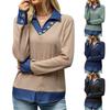 Damen Pullover mit Kontrast-Polokragen Langarm Knopfleiste Lässig Locker Überzieher Top