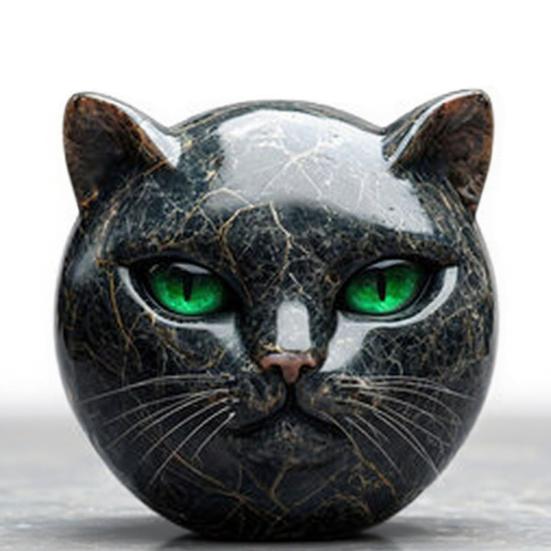 Black Cat Stone Marble Texture Cat Head Sculpture Hand-Carved Healing Stones Keepsake Gift for Cat Lovers Women Men