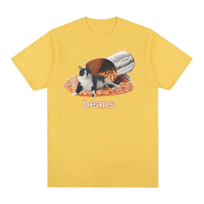 Funny Cat In Bean Can Meme Graphic T-shirt Men's High Quality O Collar Fashion T-shirt Casual 100% Cotton Oversized T-shirt