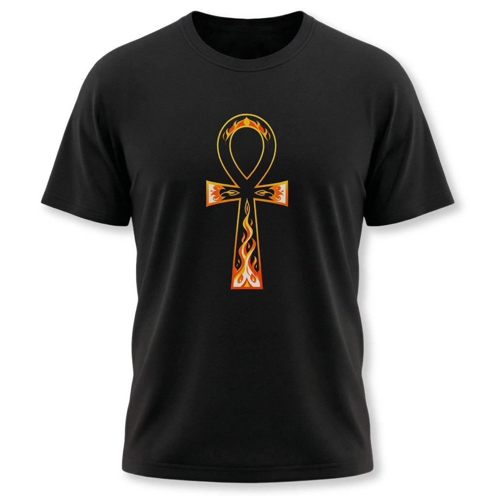 Flaming Ankh T-Shirt | Ancient Egyptian Symbol Graphic Print Tee Shirt
