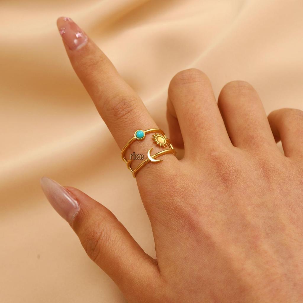 Vintage Turquoise Stainless Steel Open Finger Ring for Women