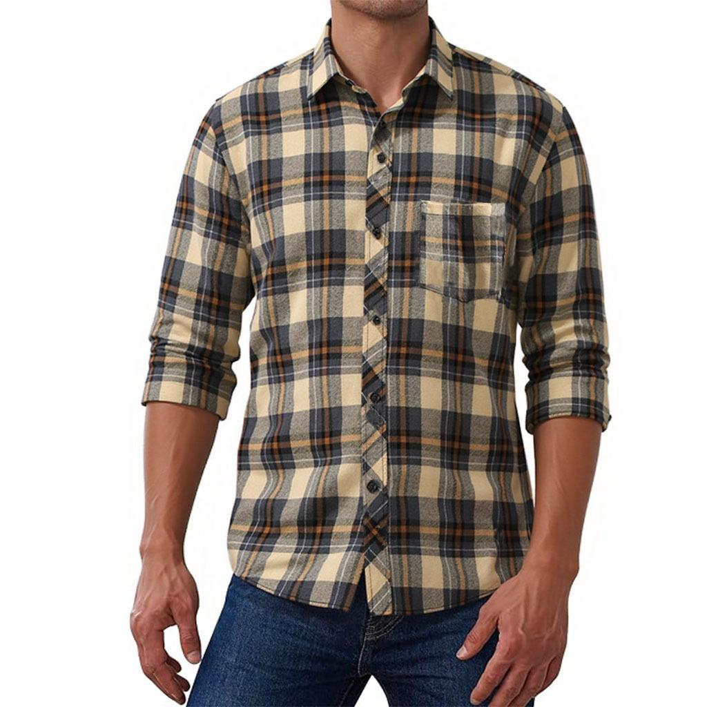 Men's Long-sleeved Plaid Shirt Polished Casual Autumn and Winter Casual Shirt Cardigan