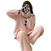 Women's Winter Warm Flannel Pajama Set, Cozy Thickened Fleece Lounge Wear with Flower Buttons, Soft Plaid Home Sleepwear Suit