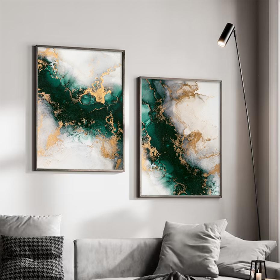 Nordic Green Gold Fashion Marbl Posters Wall Art Aesthetic Canvas Painting Print Picture Living Room Bedroom Interior Home Decor