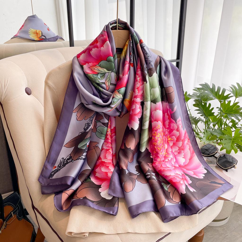 2025 Fashion Print Large Shawl Wraps Silk Scarf Women Luxury Brand Satin Headband Hijab Bandana Turban Foulard Summer Beach