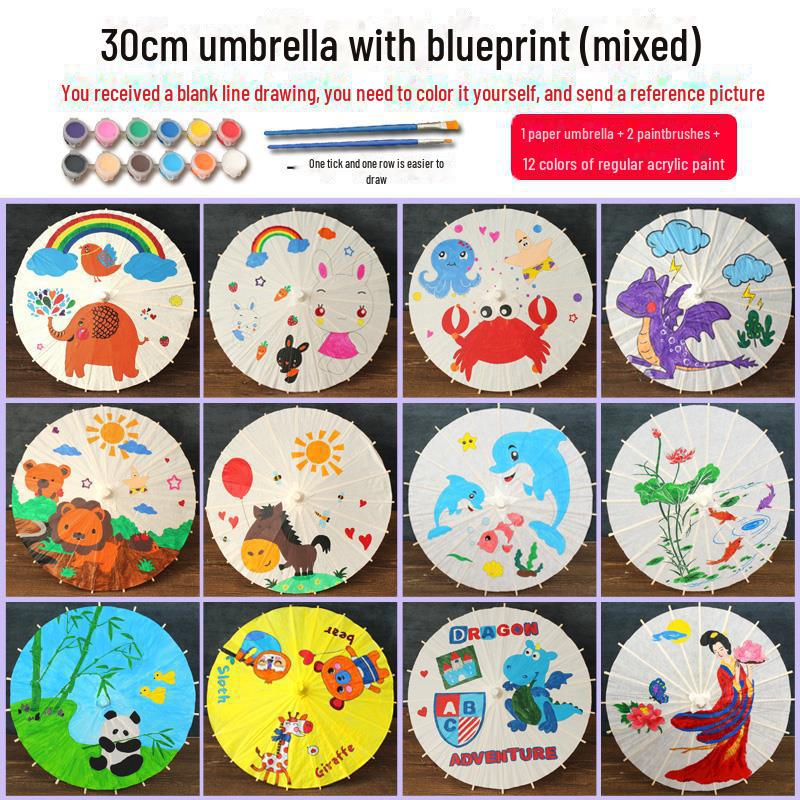 DIY Handbemaltes Weißes Ölpapier Schirm-Set für Kinder - Bastelprojekt im antiken Stil für den Kindergarten