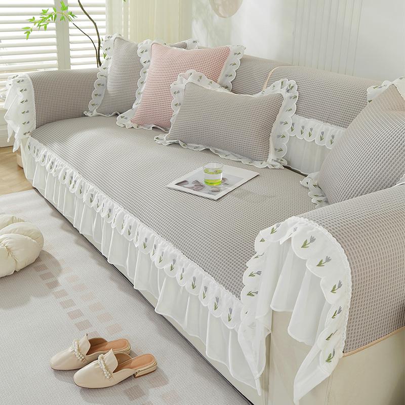 Antislip Ruffled Decorative Slipcover, Cool Sofa Cover Living Room, Korean Style Combination Kit, Seat Cover, Home Decor, Summer