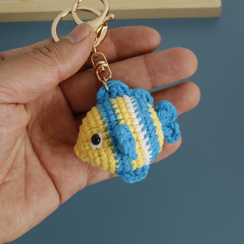 Handmaking Crochet Jellyfish Keychain Pendant Creative Ocean Series Crochet Keychain Knitted Cute Clown Fish Keyrings Wholesale