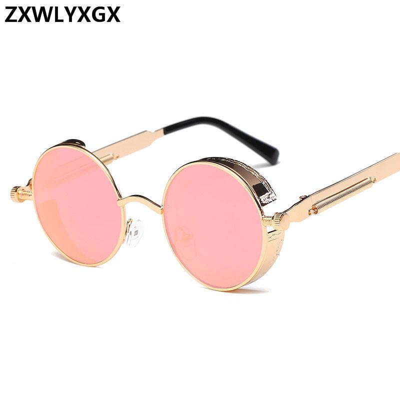 ZXWLYXGX Round Metal Sunglasses Steampunk Men Women Fashion Glasses Brand Designer Retro Vintage Sunglasses UV400