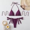 2026 Women's Solid Color Lace-up Halter Triangle Bikini Set - Sexy Swimsuit