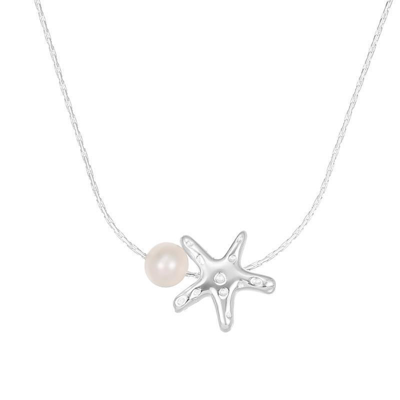 Banyan Tree S925 Silver Starfish Pearl Necklace for Women - Summer Korean Sweet Style.