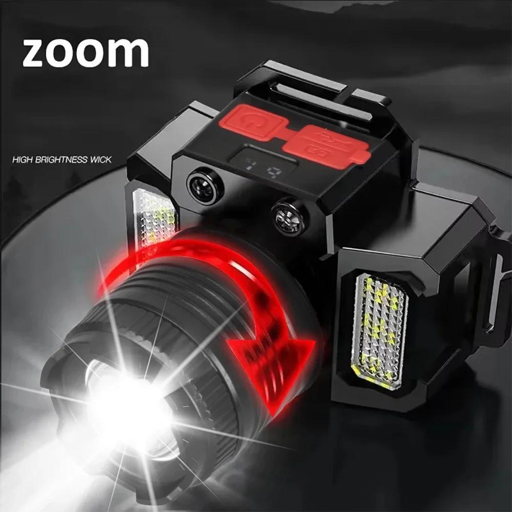 Super Bright  USB Rechargeable Headlight with 5 Lighting Modes Head Light Digital Electric Display for Outdoor Fishing Camping