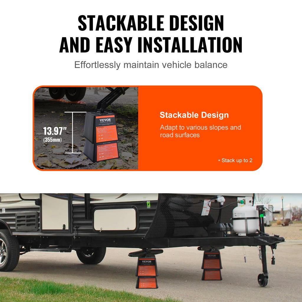 VEVOR Trailer Jack Block, 6000 Lbs Capacity Per RV Leveling Block, High-quality Polypropylene RV Camper Stabilizer Blocks