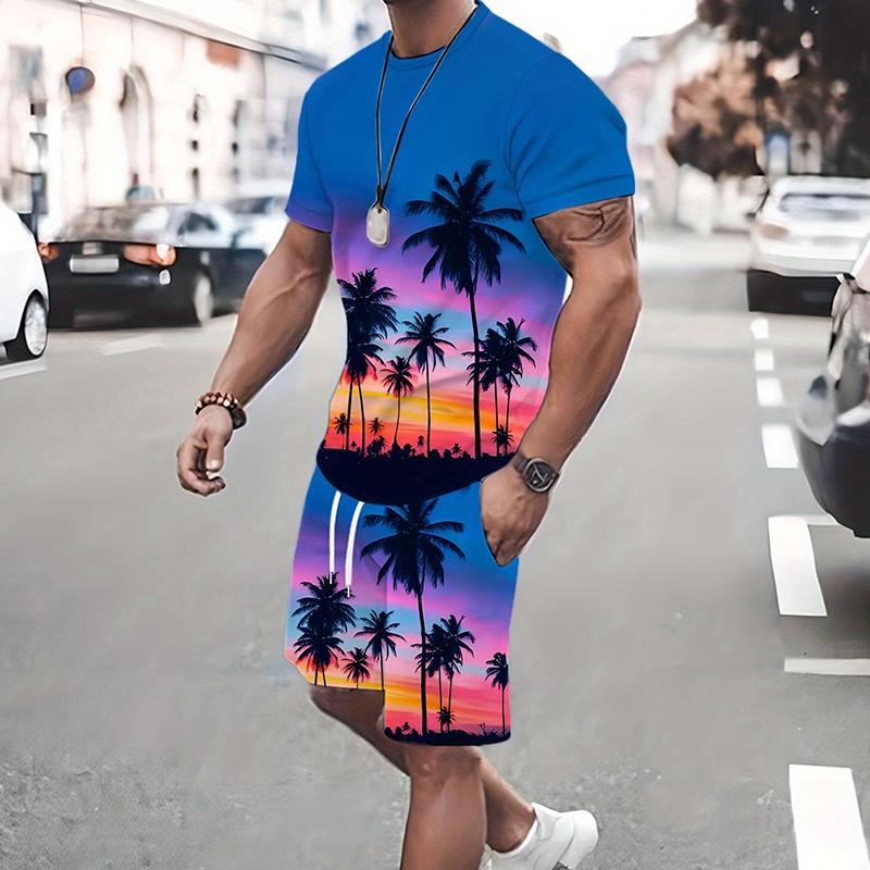 

Стильный мужской повседневный костюм, летний дышащий и освежающий костюм в пляжном стиле с принтом 3D кокоса, свободный мужской топ большого размера 6XL