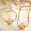 Elegant Vintage Flower Pendant Jewelry Set for Women Stainless Steel Necklace and Bracelet Perfect for Formal Occasions