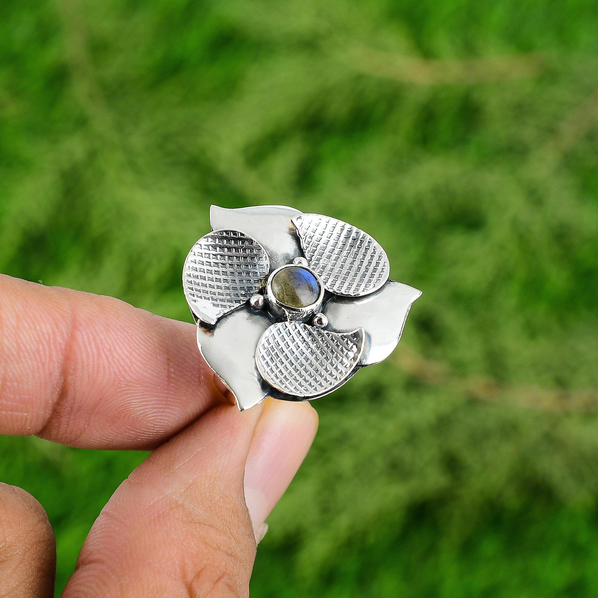 

Натуральный лабрадорит Штабелируемое кольцо-цветок Регулируемое кольцо Серебро 925 пробы Для женщин Adjustable