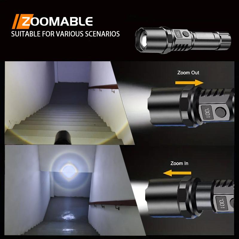 Xiaomi 10000LM High Power LED Flashlight Long-range USB C Rechargeable Flashlight Power Display Zoom Lantern For Outdoor Camping Torch