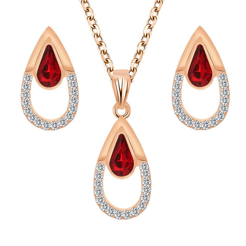 European  American Crystal Water Drop Earrings and Necklace Set