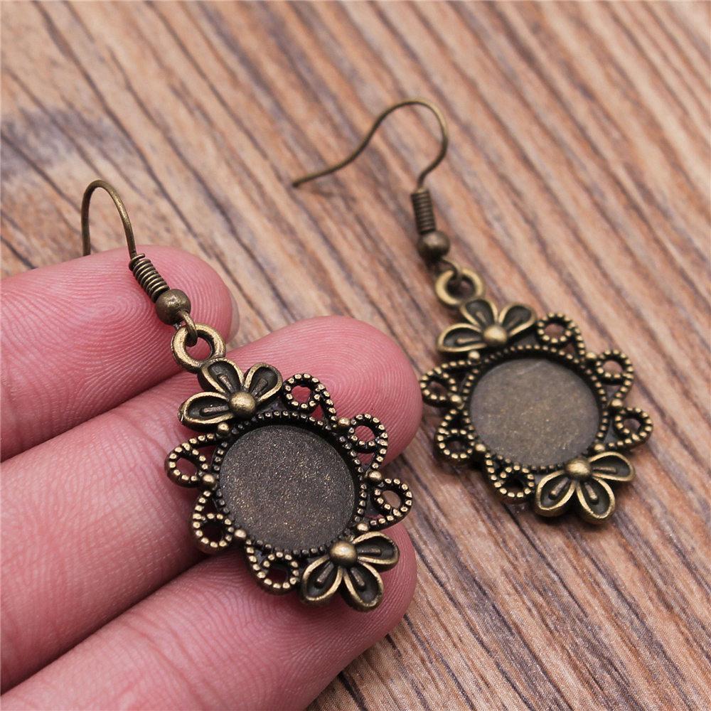 Drop & Dangle Earring Round Ear Hook Glass Cabochon Base Setting Tray Minimalist Jewelry ComponentsEarring Size 18x19mm QE025