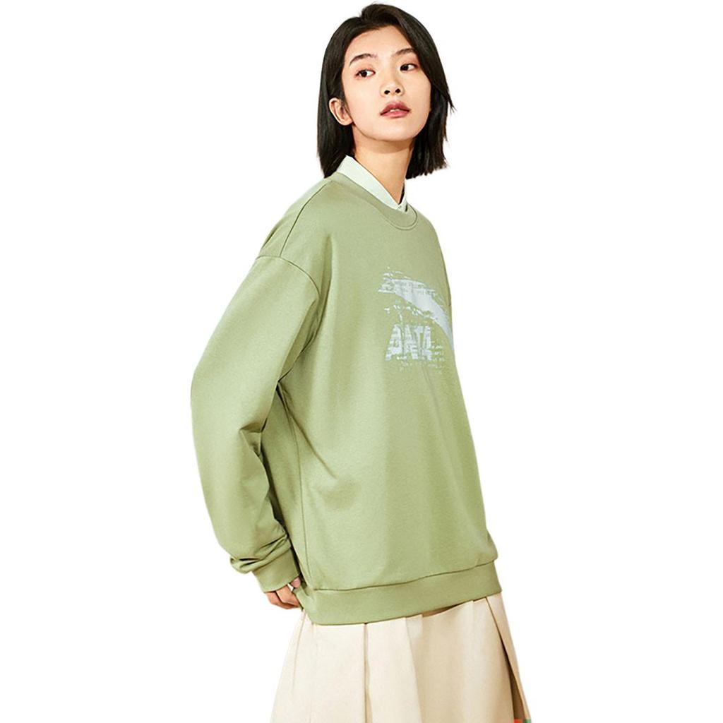 Anta Lifestyle Series Logo Pullover Round Neck Loose Sweatshirt Unisex sweatshirt Gray-Green 952438702-8