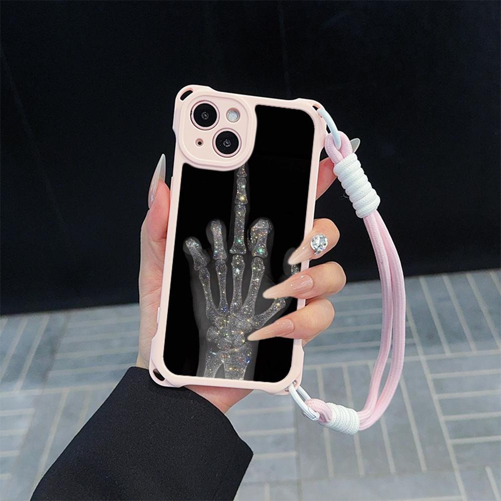 Ae80 Gesture Greeting Design Art Soft Phone Cases for iPhone 16 15 14 13 12 11 Pro Max 8 Plus XR with Wrist Strap Lanyard Corner Protection Back Cover