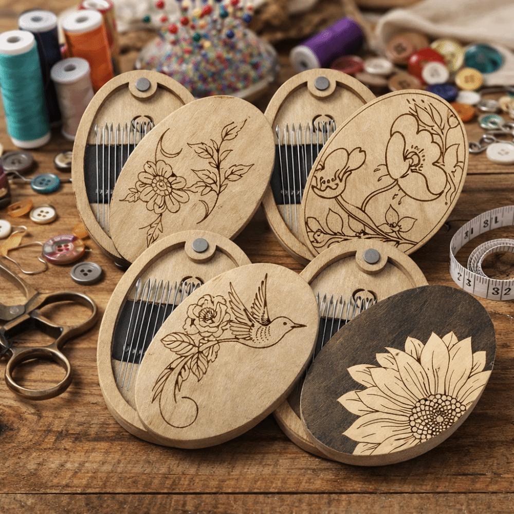 Magnetic Feature Wooden Magnetic Needle Box Magnetic Needle Holder  Home Organization