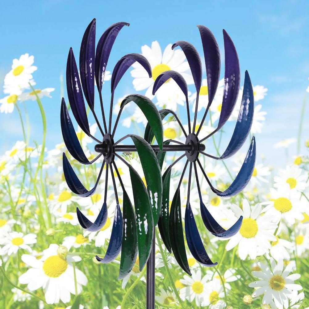 Rainbow Color Windmill Double-Layer Iron Windmill Public Craft Outdoor Wind Catcher Large Outdoor Ornament Garden Stake Windmill