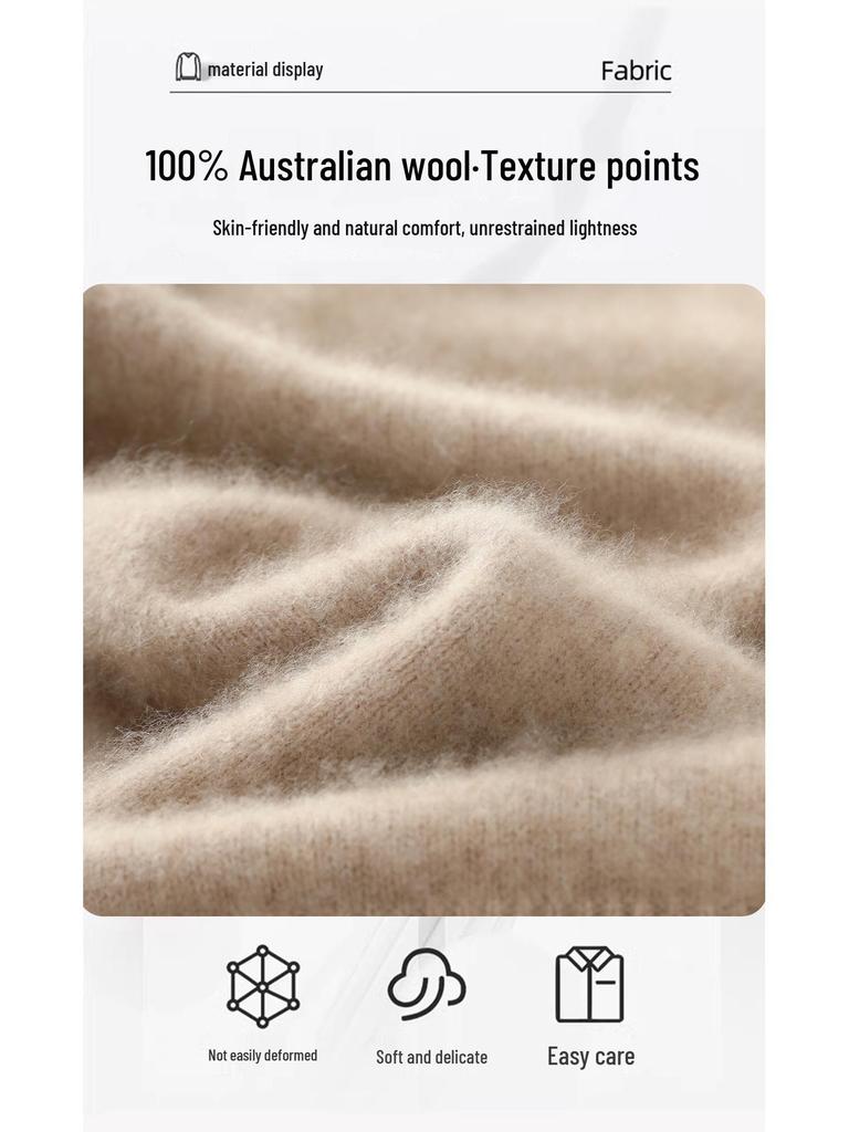 Men's High-Neck 100% Wool Thickened Cashmere Sweater – Autumn/Winter Long-Sleeved Loose Knit Base Layer
