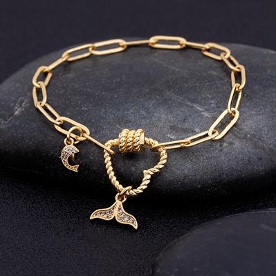 Nidin Romantic Heart Bracelets Pendant Link Chain Bracelet for Women Men Copper Cubic Zirconia Party Wedding Jewelry