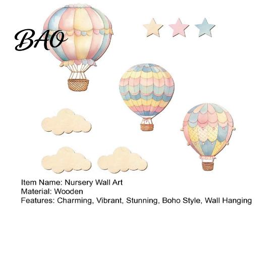 Wooden Hot Air Balloon Wall Decor 9 Pcs Nursery Decor, Boho Art Sign, Cute Balloons Stars Clouds Baby Shower Decoration for Bedroom Classroom Playroom