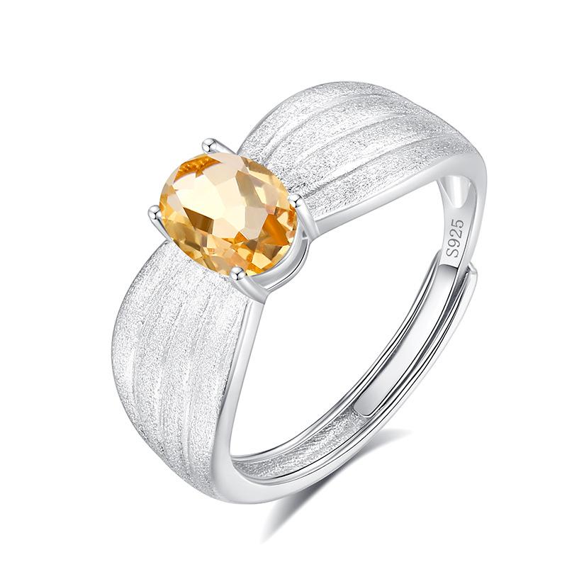 High-end Inlaid Natural Crystal Stone Jewelry Women's French Wire Drawing Process S925 Sterling Silver Niche Light Luxury Ring Women