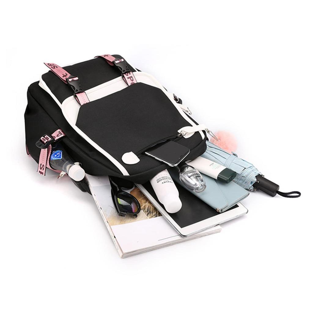 Movie Peripheral Print Backpack, School Bag Student Campus With Plush Ball Backpack With USB Port