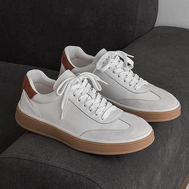 New Men Genuine Leather Casual Shoes Street Fashion Flat Skate Shoes Young Man Lace-up Sneakers