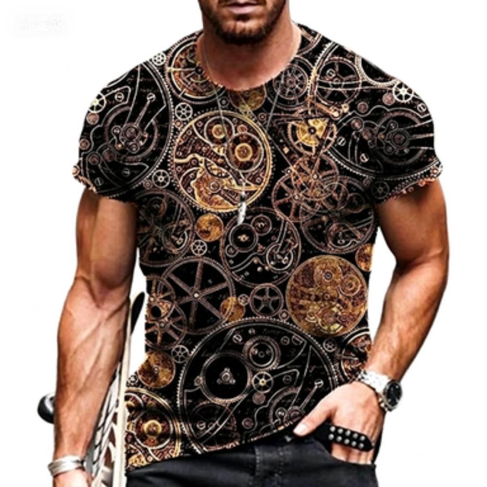 Fashionable Men's Personalized 3D Printed T-shirt Harajuku Street Style Summer Round Neck Short Sleeved Quick Drying Loose Top