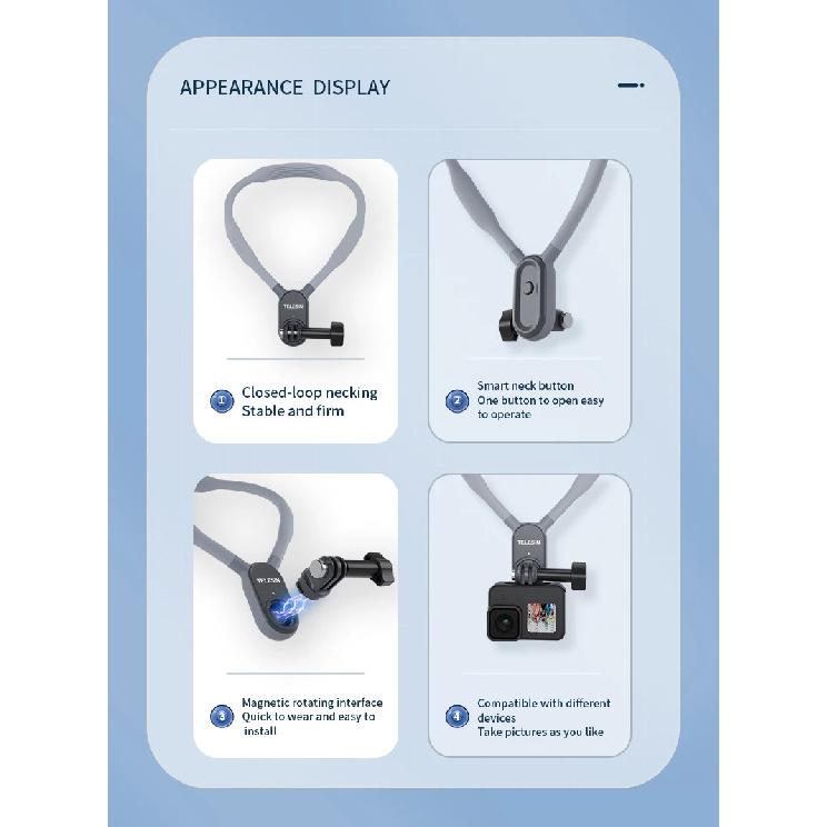 TELESIN Silicone Neck Hold Mount for GoPro Hero 13 12 11 10 9 8 Insta360 DJI Osmo Action Smartphone Magnetic Action Accessories