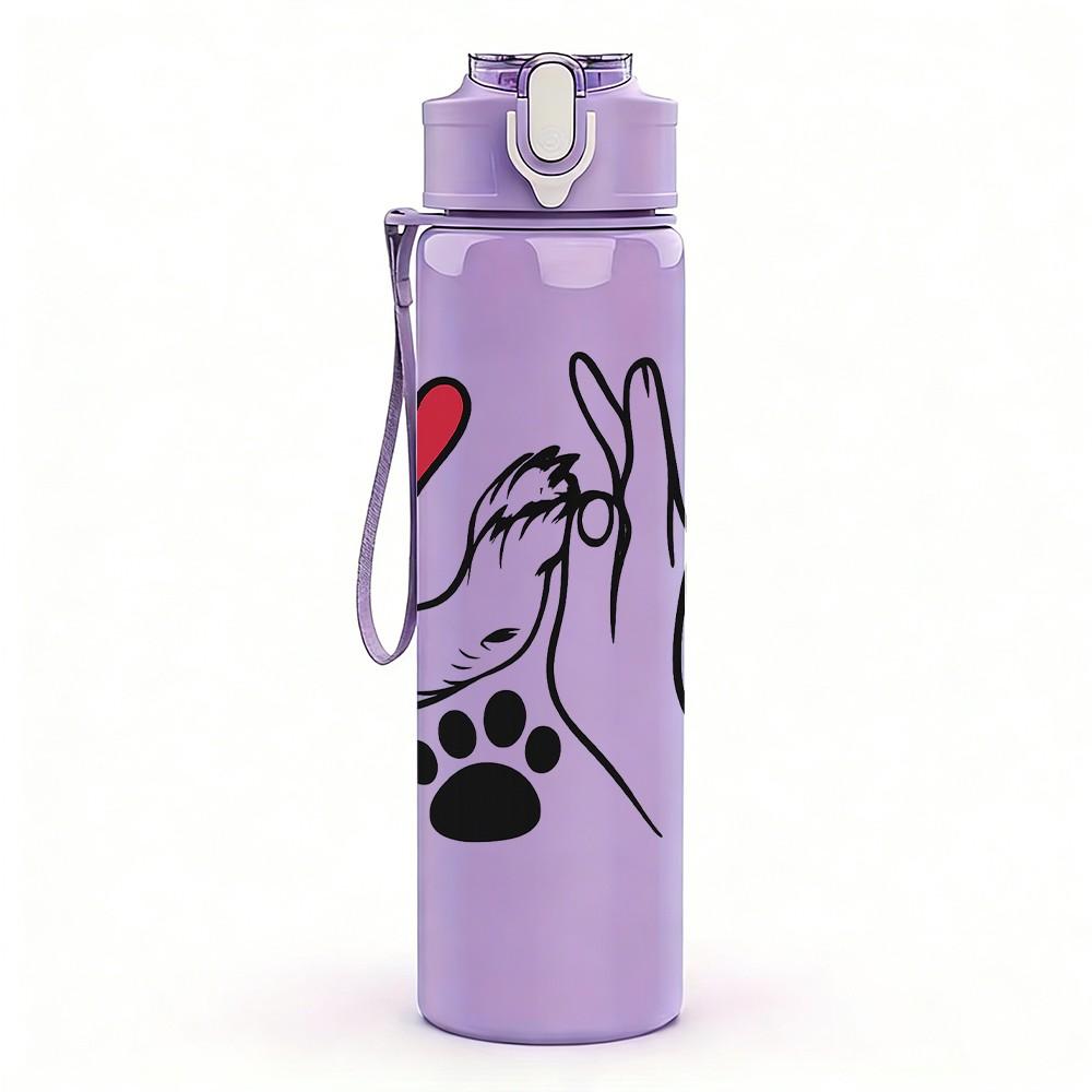 1PC Paw And Heart Hand Print 750ml Color Plastic Sports Water Bottle Leakproof Flip Straw Lid Suitable for Sports Office Home Use