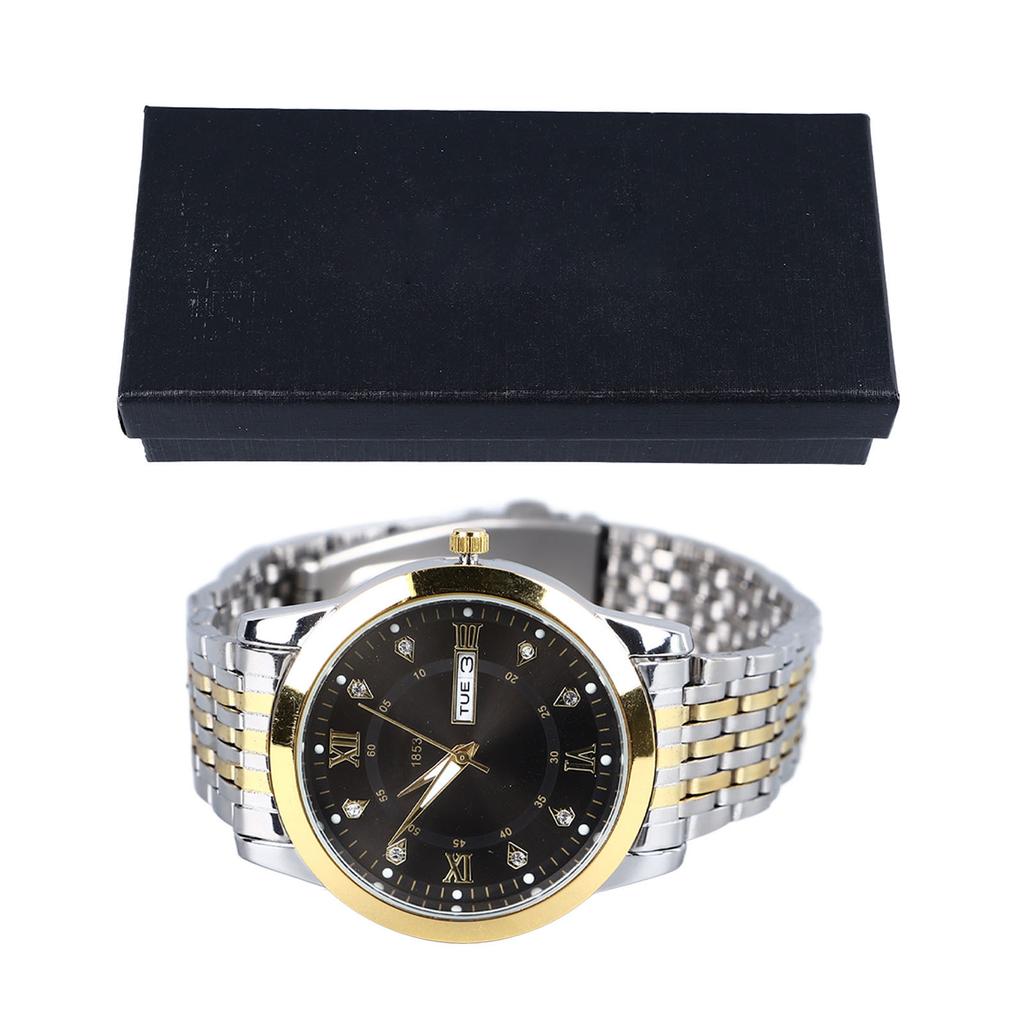 Men Quartz Business Watch with Date Luminous Stainless Steel Double Calendar Wristwatch Waterproof Lightweight Watch