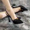 Black word with hollow bow camellia sandals women's horseshoe heel breathable comfortable pointed fashion high heels